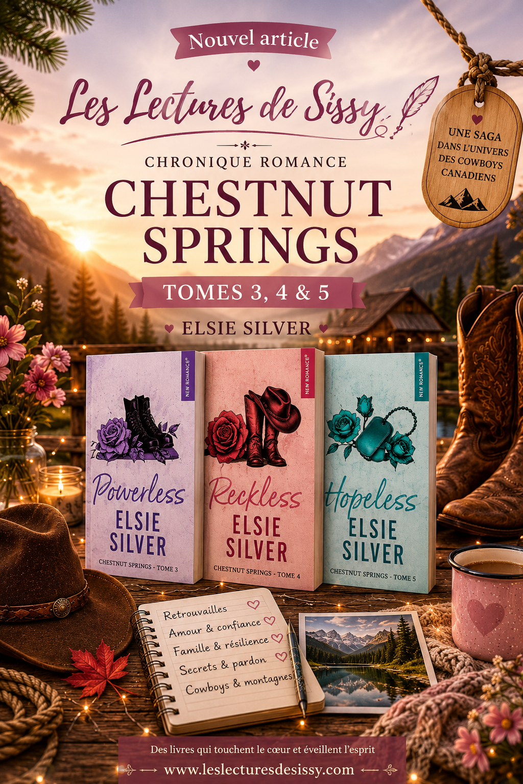 Série Chestnut Springs d’Elsie Silver, Tomes 3,4 &5 Powerless Reckless Hopeless la fin d’une saga entre douceur, surprises et adieux émouvants